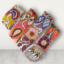 Load image into Gallery viewer, Peruvian Hand Embroidered Belt , Wool Belt, Statement Belt -  Bohemian Mosaic Tan base