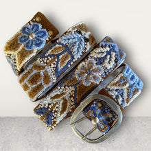 Load image into Gallery viewer, Embroidered Flower Belt, Peruvian, Handmade - Andina Camel/Terracota Blues