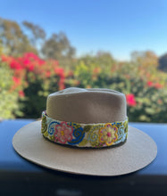 Load image into Gallery viewer, Fedora Hat - Wool Felt Hat, Wide Brim Hat , Embroidered Removable Hat Band  - Light Taupe Beige