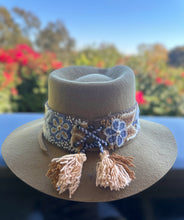 Load image into Gallery viewer, Fedora Hat - Wool Felt Hat, Wide Brim Hat , Embroidered Removable Hat Band  -  Taupe