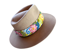 Load image into Gallery viewer, Fedora Hat - Wool Felt Hat, Wide Brim Hat , Embroidered Removable Hat Band  - Light Taupe Beige