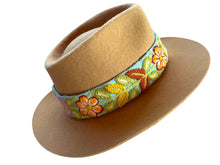 Load image into Gallery viewer, Fedora Hat - Wool Felt Hat, Wide Brim Hat , Embroidered Removable Hat Band  -  Mustard