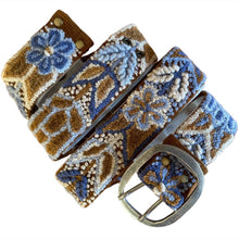 Load image into Gallery viewer, Embroidered Flower Belt, Peruvian, Handmade - Andina Camel/Terracota Blues