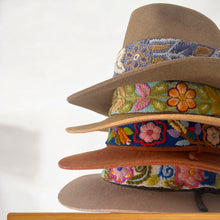 Load image into Gallery viewer, Fedora Hat - Wool Felt Hat, Wide Brim Hat , Embroidered Removable Hat Band  -  Mustard