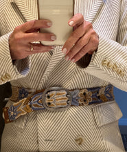 Load image into Gallery viewer, Embroidered Flower Belt, Peruvian, Handmade - Andina Camel/Terracota Blues
