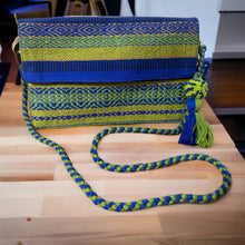 Load image into Gallery viewer, Hand Weaved Envelope Bag, Crossbody Bag, Evening Bag - Blue and Gold