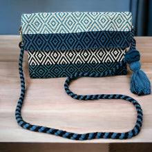 Load image into Gallery viewer, Hand Weaved Envelope Bag, Crossbody Bag, Evening Bag - Blue, Turquoise Black