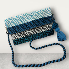 Load image into Gallery viewer, Hand Weaved Envelope Bag, Crossbody Bag, Evening Bag - Blue, Turquoise Black