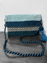 Load image into Gallery viewer, Hand Weaved Envelope Bag, Crossbody Bag, Evening Bag - Blue, Turquoise Black