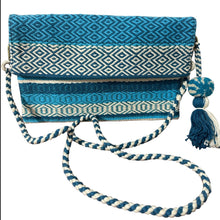 Load image into Gallery viewer, Hand Weaved Envelope Bag, Crossbody Bag, Evening Bag - Turquoise and Cream
