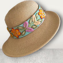 Load image into Gallery viewer, Sun Hat , Straw Hat, Hand Embroidered Band