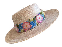 Load image into Gallery viewer, Sun Hat , Straw Hat, Hand Embroidered Band
