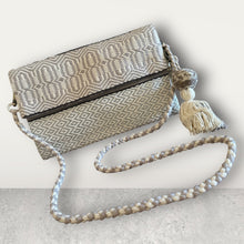 Load image into Gallery viewer, Hand Weaved Envelope Bag, Crossbody Bag, Evening Bag - Grey, Cream and Silver