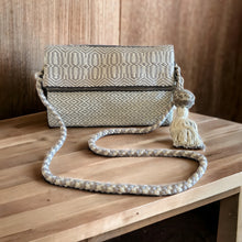 Load image into Gallery viewer, Hand Weaved Envelope Bag, Crossbody Bag, Evening Bag - Grey, Cream and Silver