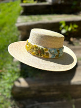 Load image into Gallery viewer, Palm Fedora Hat, Wide Brim Hat,  Summer , Straw Hat, Panama Wide Brim, Removable Hand Embroidered Band