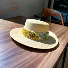 Load image into Gallery viewer, Palm Fedora Hat, Wide Brim Hat,  Summer , Straw Hat, Panama Wide Brim, Removable Hand Embroidered Band