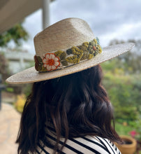 Load image into Gallery viewer, Palm Fedora Hat, Wide Brim Hat,  Summer , Straw Hat, Panama Wide Brim, Removable Hand Embroidered Band - Vaquero Style