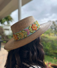 Load image into Gallery viewer, Palm Fedora Hat, Wide Brim Hat,  Summer , Straw Hat, Panama Wide Brim, Removable Hand Embroidered Band