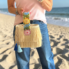 Load image into Gallery viewer, One-of-a-kind Hand Embroidered strap and Gold Chain Shoulder Strap/Raffia Fringe Tassel Bag - Handmade, Spring Summer Bag/ Natural Color
