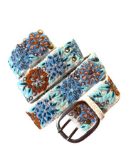 Load image into Gallery viewer, Peruvian Hand Embroidered Belt , Wool Belt, Statement Belt - Azure Blossom