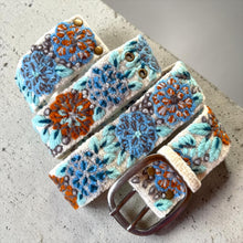 Load image into Gallery viewer, Peruvian Hand Embroidered Belt , Wool Belt, Statement Belt - Azure Blossom