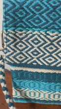 Load and play video in Gallery viewer, Hand Weaved Envelope Bag, Crossbody Bag, Evening Bag - Turquoise and Cream
