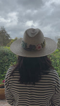 Load and play video in Gallery viewer, Palm Fedora Hat, Wide Brim Hat,  Summer , Straw Hat, Panama Wide Brim, Removable Hand Embroidered Band - Vaquero Style