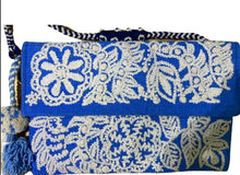 Load image into Gallery viewer, Hand Embroidered "Envelope" Wool Crossbody Handbag, Clutch, Purse - Turquoise and Cream