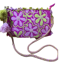 Load image into Gallery viewer, Hand Embroidered Wool Crossbody Handbag, Clutch, Purse "Embroidery Front and Back"- Hot Pink/Lime Green
