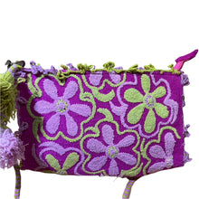 Load image into Gallery viewer, Hand Embroidered Wool Crossbody Handbag, Clutch, Purse "Embroidery Front and Back"- Hot Pink/Lime Green