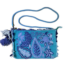 Load image into Gallery viewer, Hand Embroidered Wool Crossbody Handbag, Clutch, Purse "Embroidery Front and Back"- Turquoise and Blue