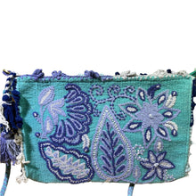Load image into Gallery viewer, Hand Embroidered Wool Crossbody Handbag, Clutch, Purse "Embroidery Front and Back"- Turquoise and Blue