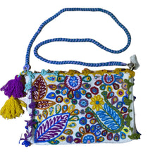Load image into Gallery viewer, Hand Embroidered Wool Crossbody Handbag, Clutch, Purse "Embroidery Front and Back"- Cream/Multicolor Flower