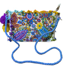 Load image into Gallery viewer, Hand Embroidered Wool Crossbody Handbag, Clutch, Purse "Embroidery Front and Back"- Cream/Multicolor Flower