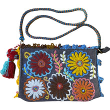 Load image into Gallery viewer, Hand Embroidered Wool Crossbody Handbag, Clutch, Purse "Embroidery Front and Back"- Slate Gray/Multicolor Flowers