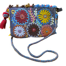 Load image into Gallery viewer, Hand Embroidered Wool Crossbody Handbag, Clutch, Purse "Embroidery Front and Back"- Slate Gray/Multicolor Flowers