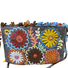 Load image into Gallery viewer, Hand Embroidered Wool Crossbody Handbag, Clutch, Purse "Embroidery Front and Back"- Slate Gray/Multicolor Flowers