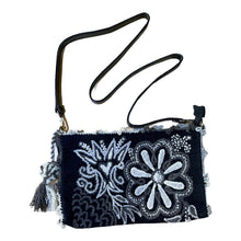 Load image into Gallery viewer, Hand Embroidered Wool Crossbody Handbag, Clutch, Purse "Embroidery Front and Back"- Black and White