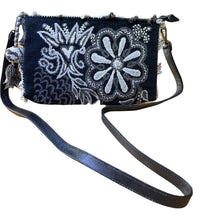 Load image into Gallery viewer, Hand Embroidered Wool Crossbody Handbag, Clutch, Purse "Embroidery Front and Back"- Black and White