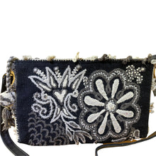Load image into Gallery viewer, Hand Embroidered Wool Crossbody Handbag, Clutch, Purse "Embroidery Front and Back"- Black and White