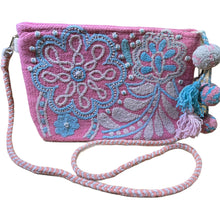 Load image into Gallery viewer, Hand Embroidered Crossbody Bag, Handbags, Purse - Pink and Baby Blue
