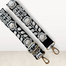 Load image into Gallery viewer, Embroidered Adjustable Handbag Strap, Purse Strap, Camera Strap - Andina Black and White
