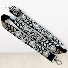 Load image into Gallery viewer, Embroidered Adjustable Handbag Strap, Purse Strap, Camera Strap - Andina Black and White
