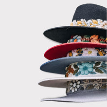 Load image into Gallery viewer, Fedora Hat - Wool Felt Hat, Wide Brim Hat , Embroidered Removable Hat Band  - Black