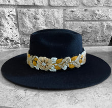 Load image into Gallery viewer, Fedora Hat - Wool Felt Hat, Wide Brim Hat , Embroidered Removable Hat Band  - Black