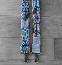 Load image into Gallery viewer, Embroidered Adjustable Handbag Strap, Purse Strap, Camera Strap - Andina Blues and Pink