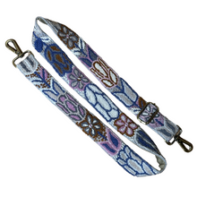 Load image into Gallery viewer, Embroidered Adjustable Handbag Strap, Purse Strap, Camera Strap - Andina Blues and Pink