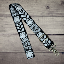 Load image into Gallery viewer, Embroidered Adjustable Handbag Strap, Purse Strap, Camera Strap - Andina Black and White
