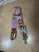 Load image into Gallery viewer, Embroidered Adjustable Handbag Strap, Purse Strap, Camera Strap - Andina Pastels Brown and Pink