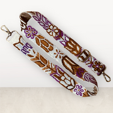 Load image into Gallery viewer, Embroidered Adjustable Handbag Strap, Purse Strap, Camera Strap - Andina Pastels Brown and Pink